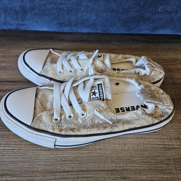 Converse Shoreline Slip On Sneakers Women's 7 Ivory Snake Print Lace Up‎ Canvas - Picture 6 of 11